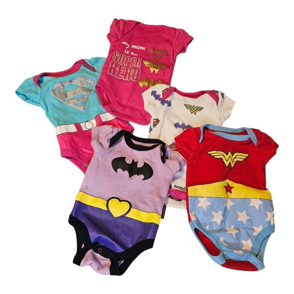 Justice League Bodysuits Size 3 Months Superhero Print Red Purple Pink DC Comics